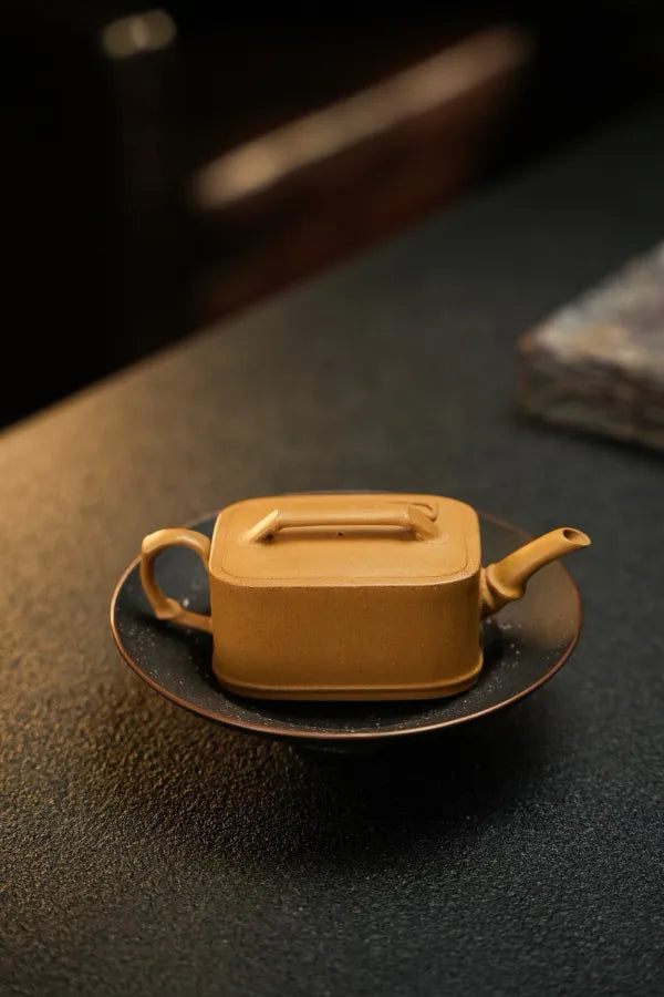 Jinghe Square Bamboo·Thin-Bodied Playing·160cc Yixing Purple Clay Teapot, Top-Grade Golden Section, Simple Clay Color, Shaped like Bamboo Nodes, Graceful and Beautiful, Hand-Applied Bamboo Leaves, Detailed and Natural, Full of Tension